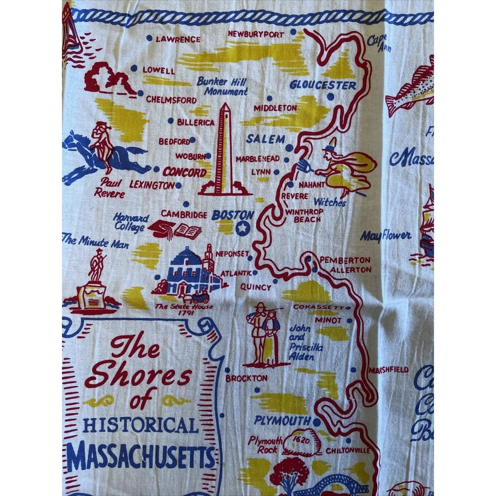 Red & White Kitchen Co Flour Sack Kitchen Towel Retro Massachusetts Shores Coast